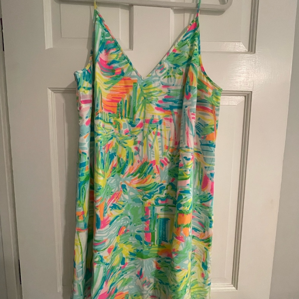 Lilly Pulitzer Multicolor V-Neck Slip Dress with Neon Accents